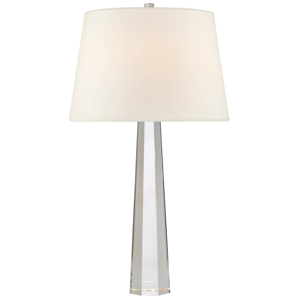 Visual Comfort Signature Collection Octagonal Spire Medium Table Lamp in Crystal with Linen Shade